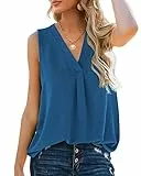 Aokosor Tank Top Damen Sommer Top Elegant Oberteile Tshirt Ärmellos Damen V Ausschnitt Lässig Locker Blau XXL