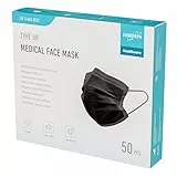 EUROPAPA® Schwarz Medizinisch Type IIR Norm EN14683 TÜV CE zertifizierte Mundschutzmasken OP Masken 3-lagig Mundschutz Gesichtsmaske Einwegmaske BFE ≥ 98%, 1 Box (50 Stück)