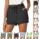 Modaworld Shorts Damen Bermuda Kurze Sporthose Knielang Sweatshorts Sommer Sport High Waist Lässig Kurz Hosen Baumwolle mit Taschen
