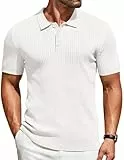 COOFANDY Strick Poloshirt Herren Slim Fit Sommer Polo Kurzarm Business T Shirt Feinstrick Polohemd Golf Shirts Weiß L