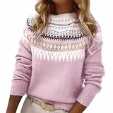 Generisch Damen Pullover mit Rundhalsausschnitt, farblich passender, lockerer, modischer Pullover (Red, M)