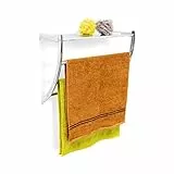 Relaxdays Wandhandtuchhalter Chrom HxBxT: ca. 43 x 56 x 23 cm Handtuchhalter zur Wandmontage mit 3 Handtuchstangen und Ablagefläche als Badregal oder kleine Wandgarderobe aus verchromtem Stahl, silber