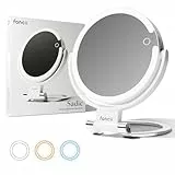 Fancii Reise-Lupenspiegel mit Lichtern, 10-fach/1-fach, wiederaufladbar, 22,9 cm, extra großer LED-beleuchteter Make-up-Spiegel, zusammenklappbar, doppelseitig, tragbar, Kosmetikspiegel, 3