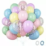 Luftballons Pastell- 60 Stück Rosa Blaue Lila Grüne Gelbe Luftballons Mit Konfetti Ballon, Macaron Helium Ballons Für Mädchen Geburtstagsdeko Verlobung Hochzeit Babyparty Baby Shower, 12 Zoll