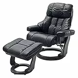 Robas Lund Relaxsessel Calgary XXL mit Hocker, bis 180 kg belastbar, Echtleder schwarz, Gestell Holz schwarz, ‎64038SX5