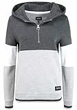 OXMO Omara Damen Kapuzenpullover Hoodie Pullover mit hochabschließender Kapuze, Größe:L, Farbe:Dark Grey Melange (1940071)