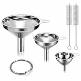 MOPUBZO 3 Stück Trichter Edelstahl Set, stapelbare kleine Küchentrichter 4.5 cm / 5.5 cm / 7.5 cm mit Griff und 2 langen Reinigungsbürsten, Mini Trichter für Marmelade, Kochöle, Flüssigkeiten