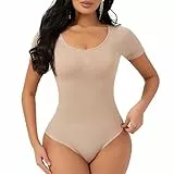 GOLD CARP Kurzarm Shapewear Damen Bauchweg Body Shaper Tanga Formende Bodys,Beige,L