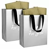 Geschenktüten Silber 30x10x25cm – Stabile Geschenktüte aus Silberkarton mit Henkel, Papier Geschenktaschen für Geburtstag, Hochzeit, Weihnachten, Babyparty, Festival, 2 Stück，4 Blatt Geschenkpapier