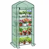 Sekey Mini Tomatengewächshaus mit 4 Regalböden, Folie Gewächshaus Klein Tomatenhaus Balkon Garten, Kleines Foliengewächshaus Stabil 160*70*50 cm, Grün