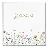 Gästebuch Blanko mit 40 Schöne Aufkleber und 44 Doppelseiten Premium Dickem Papier, Größe 21x21cm Guest Book, Hardcover Hochzeitsgästebuch für Hochzeiten Geburtstage Polterabend Taufe Ferienwohnung