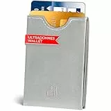 W4LLET® Kartenetui, Glattleder Grau | Echtleder, Premium RFID Schutz | Handgefertigt in Deutschland | Ultra dünn, Slim Wallet
