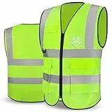 Adiwo Warnwesten Auto, Reflektierende Warnweste, Sicherheitsweste Auto, Pannenweste, Gelb Warnweste ISO20471, mit Fünf Taschen, Sicherheitswesten für Sicherheit, Autozubehör(XXL)