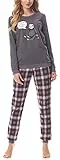 Merry Style Damen Schlafanzug Zweiteiler lang Pyjama Langarm Lange Hose mit Muster MS10-167 (Dunkelmelange Burgund, L)