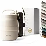 MAMEIDO Thermobehälter für Essen mit Henkel 800 ml, Joghurtbecher to go Edelstahl, Thermobecher Essen auslaufsicher, Lunchbox BPA-frei, Warmhaltebehälter (Ivory Beige)