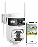 Ctronics PoE Überwachungskamera Aussen WLAN Dual-Lens, 5GHz/2,4GHz Dualband WiFi Camera IP, PTZ Kamera Outdoor mit Menschenerkennung & Auto-Tracking, Farbnachtsicht, PC/Cloud/TF, 2-Wege-Audio, IP66