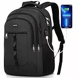 YAMTION Schwarz Rucksack Herren und Damen,Unisex Schulrucksack Teenager für Jungen Mädchen Laptop Rucksack Schultasche mit USB für Uni Schule Arbeit Büro