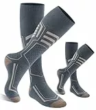 PULIOU Skisocken Merinowolle, Thermosocken Herren Snowboarden, Atmungsaktiv Schnell Trocknend Antiblasen Warme Dicke Merino Socken Für Kaltes Wetter Herren Damen Jugendliche 35-51(2 Paar) Grau 1 XL