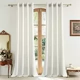 CUTEWIND Boho Vorhang Leinen Landhausstil Ösenschal 2er Set H 245 x B 140 cm, Leinenoptik Gardinen mit Ösen Vintage Halbtransparent für Wohnzimmer Schlafzimmer Fenster, Ecru