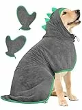 Bibykivn Bademantel für Hunde, Hundebademantel Aus Mikrofaser, Verstellbares Halsband Mit Klettverschluss Schnell Trocknend Badetuch für Große Mittelgroße Kleine Hunde/Katze (Grau grün, L)