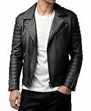 Crone Naik Herren Lederjacke Echtleder Biker Jacke mit Reverskragen (M, Schwarz Matt)
