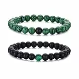 RANKEEF Perlenarmband Herren, 8 mm Perlenarmbänder Set, Stretch-Armbänder, Verstellbares Schwarzes Kristall-Perlenarmband