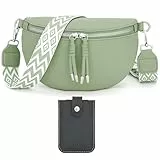 Atgbiem Bauchtasche Damen Stylisch - Umhängetasche Crossbody Bag mit Breitem Gurt und Kreditkartenhalter - Soja Grün