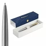 Waterman Impression Kugelschreiber | Mittlere Spitze mit blauer Tintenmine | Edelstahl mit goldbeschichtetem Zierrat | Geschenkbox