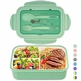 BIBURY Lunchbox Brotdose Bento Box Erwachsene Und Kinder, Auslaufsicher - 1400ml Brotdose mit 3 Fächern und Besteck, Lunch Box Kids Mikrowellengeeignet, für Schule Arbeit Picknick Reisen(Grün)