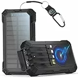 Solar Powerbank 56800mAh, 30W Solarladegeräte PD 3.0A USB C Schnellladen mit 4 Kabeln, 3 Port (2 USB/Type-c), 15W Wireless Charger, LED Leuchtanzeigen, Taschenlampe, Externe Handy-Akkus für Smartphone