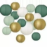 Herbst 20er Papierlaterne, Salbeigrün Papier Laterne Runde Papierlampion Classic Gerippter Lampenschirm Hängende Papierlaternen Dekoration für Hochzeit Gartenparty (Ø 15cm/20cm/25cm/30cm)