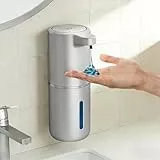 Fantictas Seifenspender Automatisch Wandbefestigung mit Sensor Infrarot,380ml Elektrischer Seifenspender ohne Bohren mit USB Wiederaufladbar,IPX5 Silber Plastik (Nicht strapazierloser Stahl)