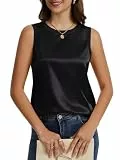 HOTIAN Damen Satin Tank Top Elegant Rundhals Seidentop Sommer Basic Ärmellose Tanktops Oberteile Blusen Shirt