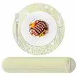 HYSENM 50 Stück Einweg-Tischsets, Gold Schwarz 33 cm Rund Ultradünn, Foliennetz, gepresste Tischdeckchen, Einweg-Platzdeckchen für Heimdekoration, Esstisch, Hochzeit, Geburtstag, Party