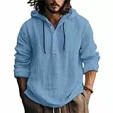 Hemd Herren,Leinenhemd Herren Langarm Baumwolle Leinen Hoodie Einfarbig Hoody Oberteile Knopfleiste Langarm Hemd mit Kapuze Modische Langarmshirt Sommerhemd Shirt Leichte Bequem Freizeithemden