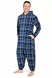 CityComfort Herren Overall Jumpsuit, One Piece Anzug Fleece Onesie Flauschig Einteiler Schlafanzug für Teenager Jungen M-3XL, Geschenke für Männer (M, Blau Kariert)