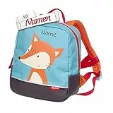 LALALO Sigikid Mini Kindergartenrucksack mit Namen personalisiert (bestickt), Kinderrucksack, Kinder Rucksack für Kindergarten Kita, Kleinkind Tasche, Kindergartentasche (Fuchs/Blau)