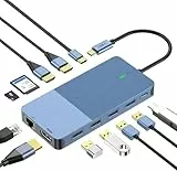 12-in-1 USB C Docking Station mit 100W PD-Ladung, 4K Triple-Display (HDMI/DP), Gigabit LAN, USB 3.1 Gen2 (10Gbps), SD/TF-Kartenleser für MacBook/Dell/ASUS/Xiaomi/Huawei Type-C Geräte