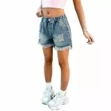 XINYUNZU Jeans Shorts Mädchen Sommer Jeanshose Kurz Leichte Sommerhose mit Gummizug Mode Kurze Hose mit Taschen Freizeitshorts Outdoor Casual Kurze Hosen für Kinder und Teenager Blau 9-10 Jahre