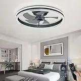 Leiser LED Deckenventilator mit Beleuchtung Schwarz, 50cm Moderne Dimmbare Deckenleuchte mit Ventilator, Lampe mit Ventilator per Fernbedienung, 6-Gang Reversibel, Timer, für Schlafzimmer Wohnzimmer