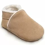 Krabbelschuhe Baby Winter Lauflernschuhe Baby Gefüttert Lederschuhe Babys Weiche Leder Wildledersohlen Lederpuschen(NR Khaki, 12-18 Monate)