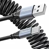 Ploiwue USB C Spiralkabel 1.6M Schrumpfkabel USB auf USB C Kabel und Datenkabel für Android Auto,CarplayGoogle Pixel,iPhone 15 Galaxy S24 Ultra S23 FE S22 S21（schwarz）
