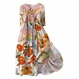 Sale Angebote Kleid Pink Sommerkleid Damen Freizeit Lockere Strandkleid Damen Sommer Casual Mode Floral Gedruckt Sommerkleid Damen Lang Maxikleid Damen Sommer Abendkleider Tunika Kleid Damen Sale