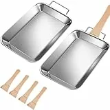 2 Stück Grillschale Edelstahl 20 × 12.8 cm, mit Holzgriff, Hochtemperaturbeständige Grillutensilien, Hart und Verschleißfest, Ideal für Picknicks, Camping, BBQs (Silber)