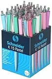 Schneider 130840 K15 Druckkugelschreiber (dokumentenecht, Strichstärke: M, Schreibfarbe: blau) 50 Stück sortiert, pastell