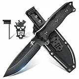 Purple Dragon Outdoor Messer Survival Feststehendes Gürtelmesser mit Kydex Scheide,Full Tang Jagdmesser D2 Cold Steel Outdoormesser mit Schärfer für Wandern,Field und Camping(Schwarz)