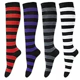 Chalier Cozy 4 Paar Kniestrümpfe Damen Schwarz aus Baumwolle, Overknee Strümpfe Knee High Socks Lange Socken Volleyballsocken Sportsocken Damensocken