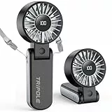 TriPole Handventilator, tragbarer USB Ventilator, 5 Geschwindigkeiten, starker Luftstrom, LED-Anzeige, 4000mAh Mini Ventilator klappbar für Reisen, Urlaub, Tisch, Outdoor, Ausflug (Schwarz)