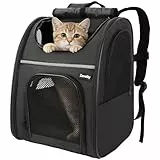 Zavothy Haustier Rucksack für Katzen und Hunde, Tragbar und Faltbar, mit Netzfenster und Gepolsterter Rückenstütze, Atmungsaktiv, Belastbarkeit bis 8kg (Schwarz)
