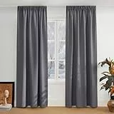 PONY DANCE Thermovorhang Kälteschutz Kräuselband Gardinen Grau Blickdicht 2er Set H 245 x B 140 cm Verdunklungsgardine für Schienen Blackout Vorhang für Wohnzimmer & Schlafzimmer